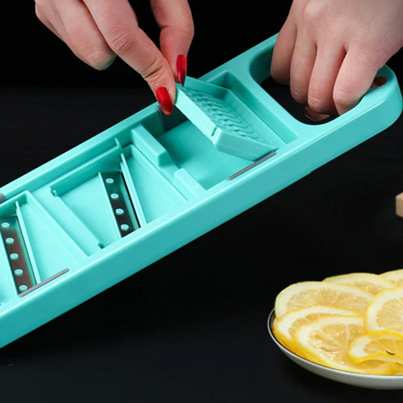 Set: Suport tacâmuri din metal,  Argintiu + Răzătoare multifuncțională, cu 5 lame, Albastru | D4782  + D5130