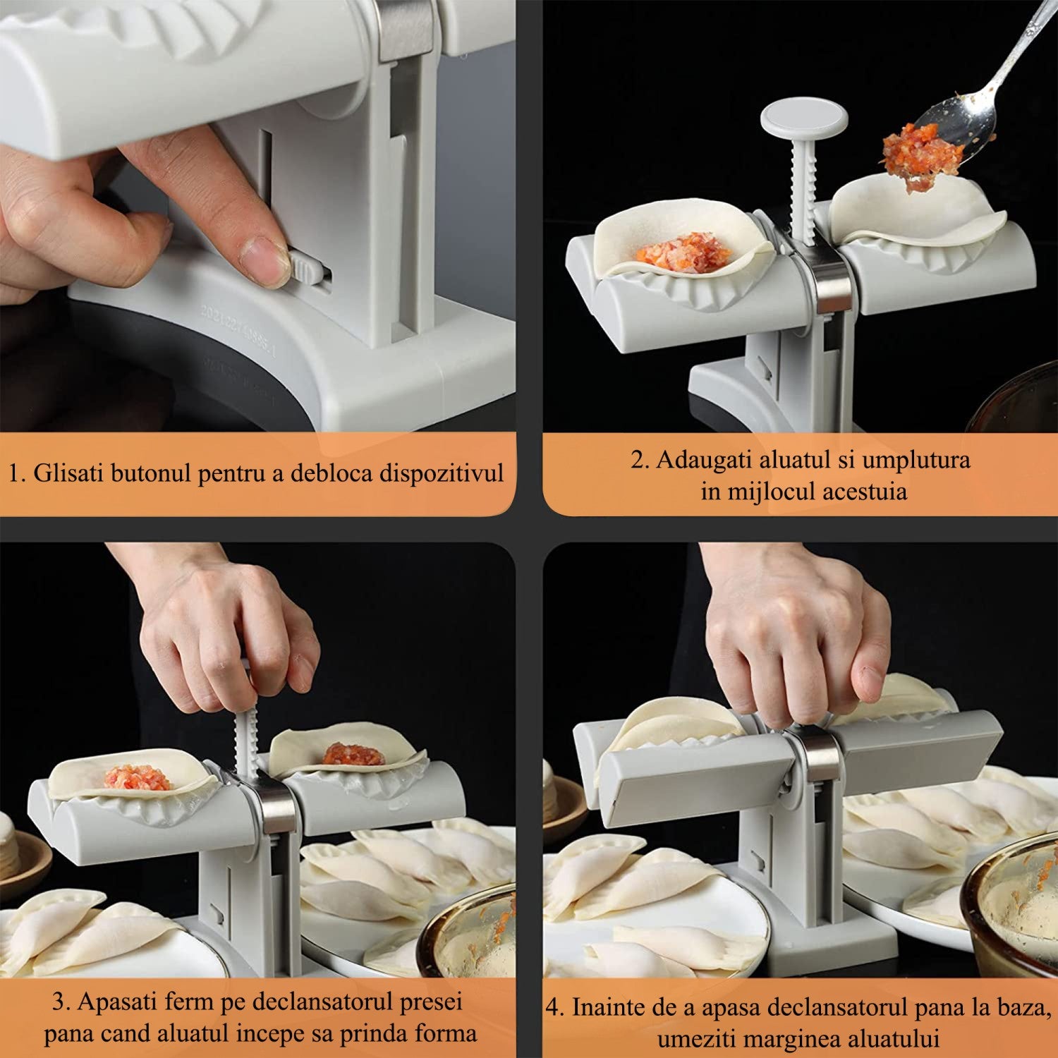 Set: Mini Tocător Manual Usturoi/Legume, Alb + Aparat pentru umplut găluște, colțunași, ravioli, Gri ❘ D5161 / D5133