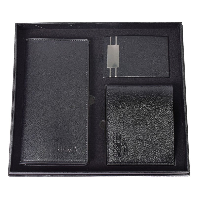 Set Cadou 3 Piese pentru Bărbați, Portcard, 2 x Portofel, Diverse Culori | D5242 / D5241
