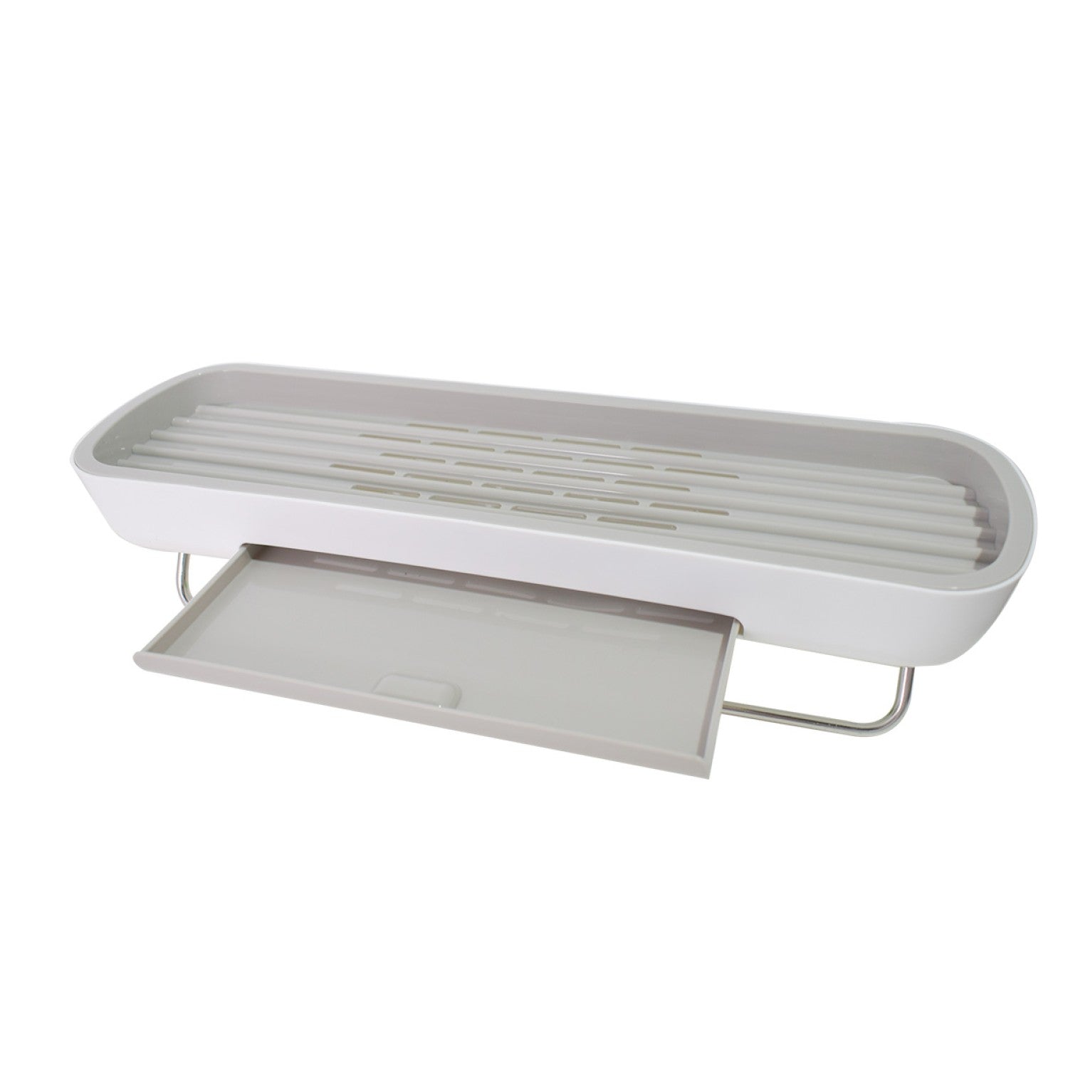 Etajeră baie, sistem scurgere apă, suport prosop, 42x12x10cm, Alb ❘ D5323