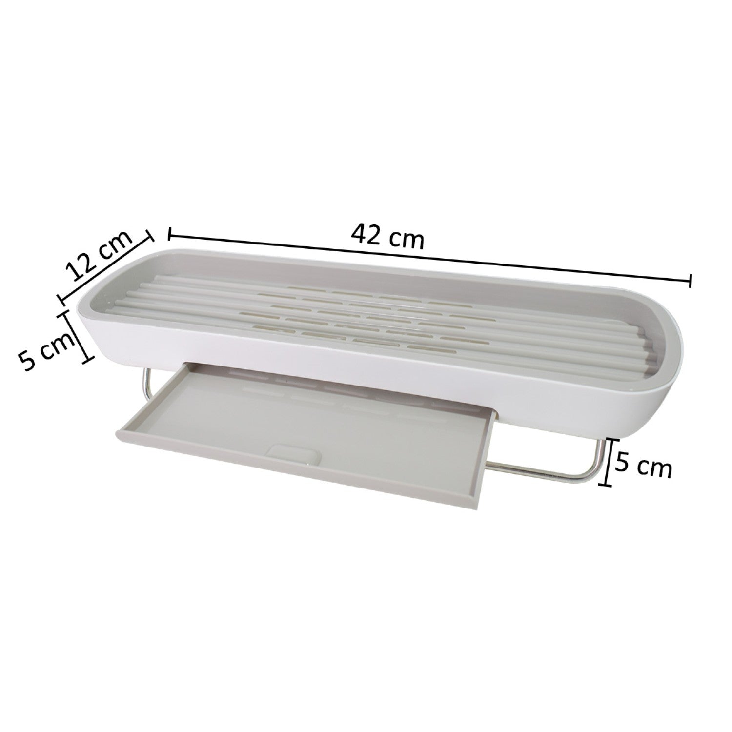 Etajeră baie, sistem scurgere apă, suport prosop, 42x12x10cm, Alb ❘ D5323