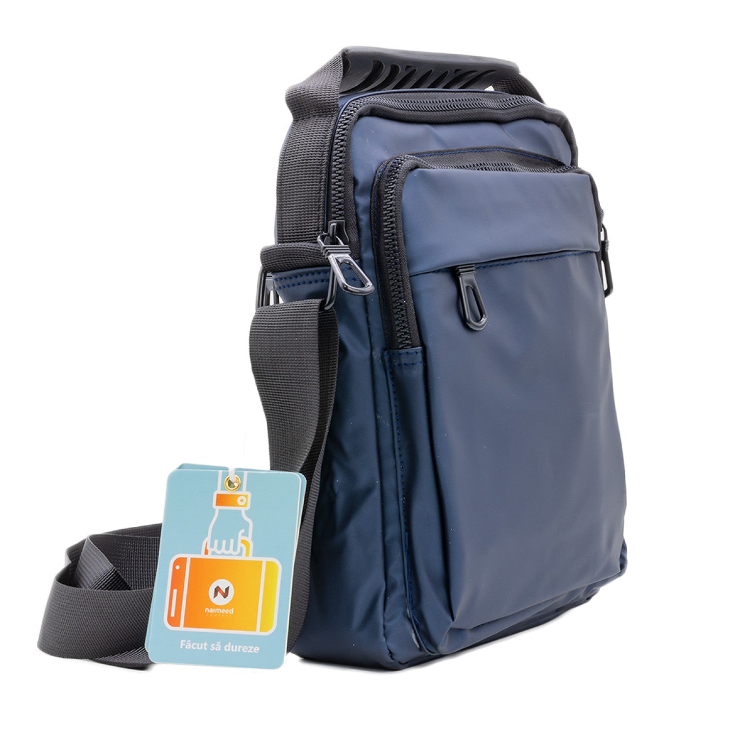 Borsetă bărbați, de umăr, Oxford, 22x5x27 cm, Gri închis/Gri deschis/Albastru ❘