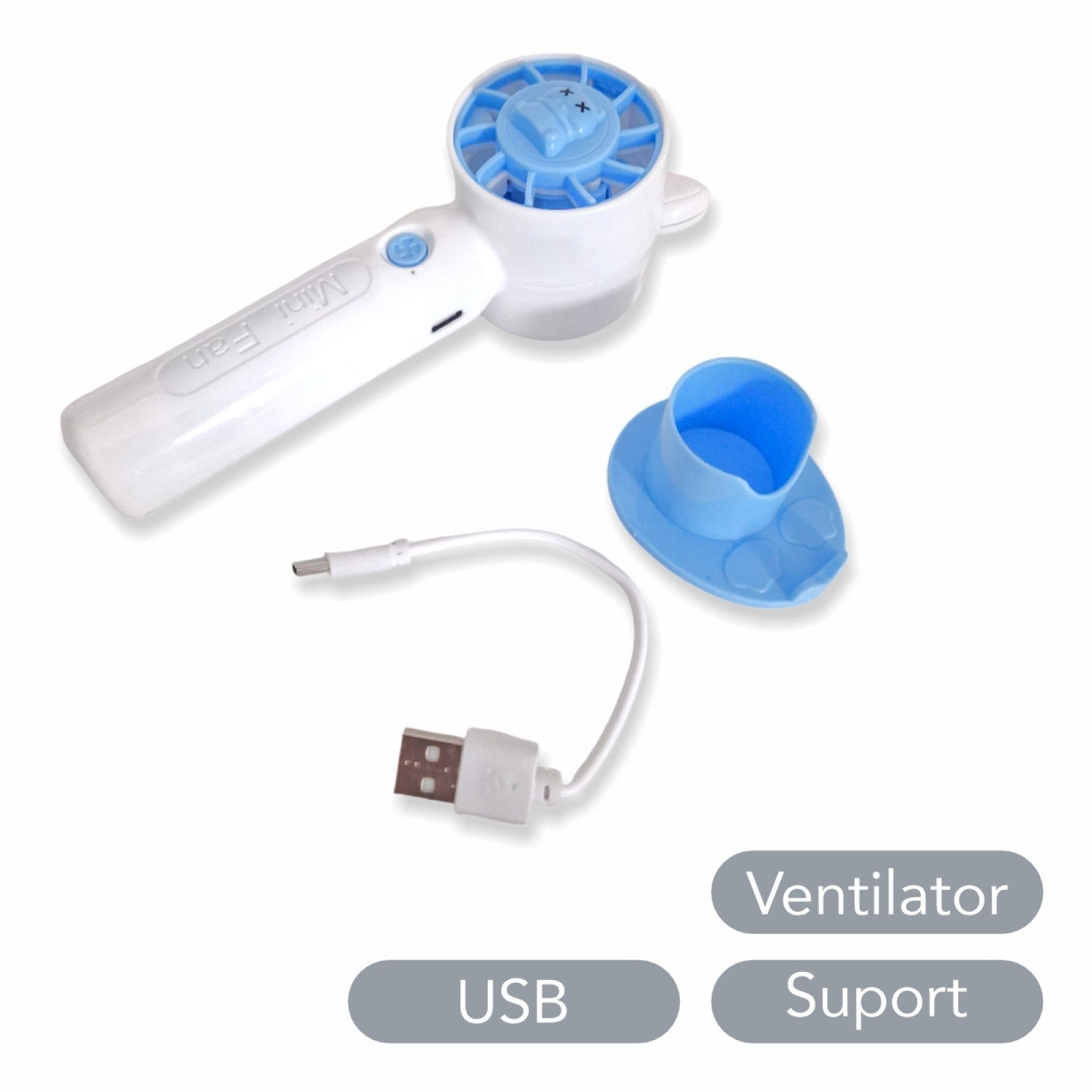 Set: Mașină de spălat rufe, portabilă, Albastru + Ventilator cu acumulator USB, 50x178x47 mm, Alb ❘ D5115 / D5874