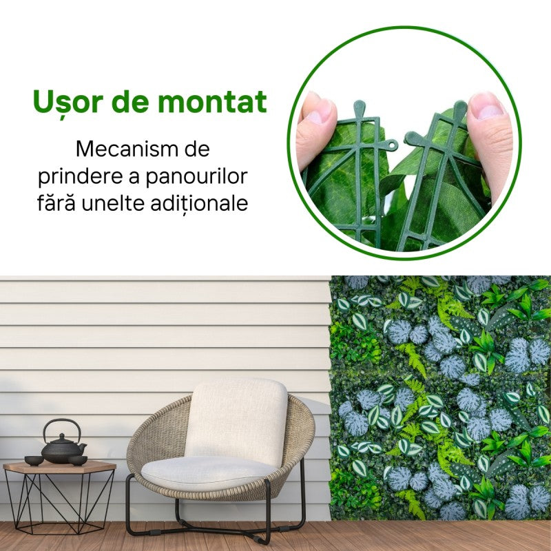Panou din Plante Artificiale, cu Frunze, Verde Multicolor, 600x400mm, Diverse Modele | D5901 + D5897