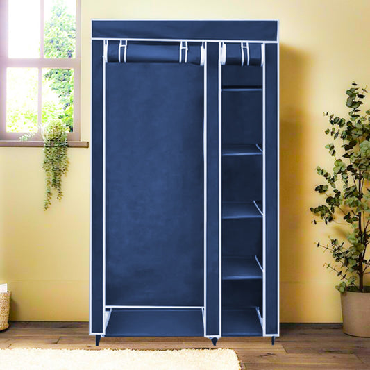 Dulap textil, 5 Compartimente, 175x110x45 cm, Maro/Albastru ❘ D9