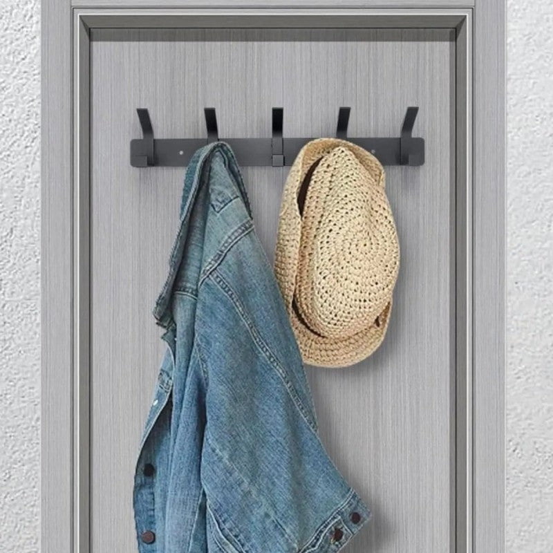 Cuier de perete modern cu 6 cârlige duble, 49 × 6.5 × 3.5 cm, Aluminiu, Gri ❘ D6168