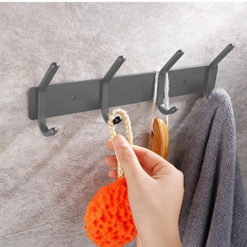 Cuier de perete modern cu 6 cârlige duble, 49 × 6.5 × 3.5 cm, Aluminiu, Gri ❘ D6168