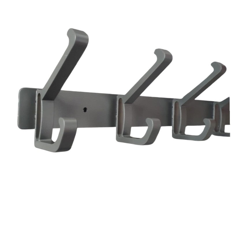 Cuier de perete modern cu 6 cârlige duble, 49 × 6.5 × 3.5 cm, Aluminiu, Gri ❘ D6168