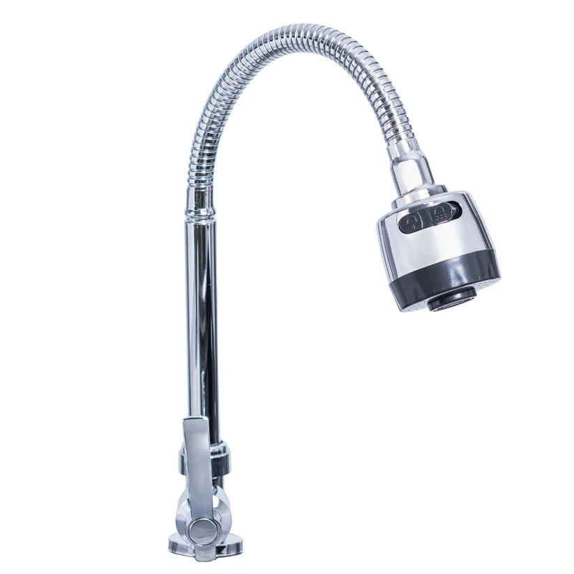 Baterie chiuvetă Naimeed pentru o singură alimentare (apă caldă sau rece) – design modern, rotire 360° și 2 moduri de jet, Argintiu ❘ D6183