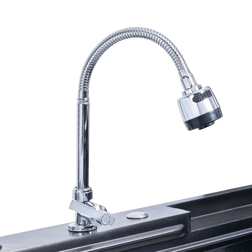 Baterie chiuvetă Naimeed pentru o singură alimentare (apă caldă sau rece) – design modern, rotire 360° și 2 moduri de jet, Argintiu ❘ D6183