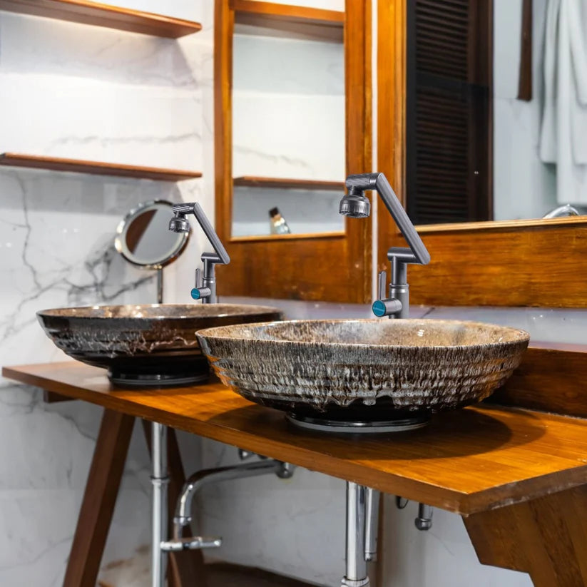 Baterie chiuvetă Naimeed pentru o singură alimentare (apă caldă sau rece) – design modern, rotire 360° și 2 moduri de jet, Gri ❘ D6186