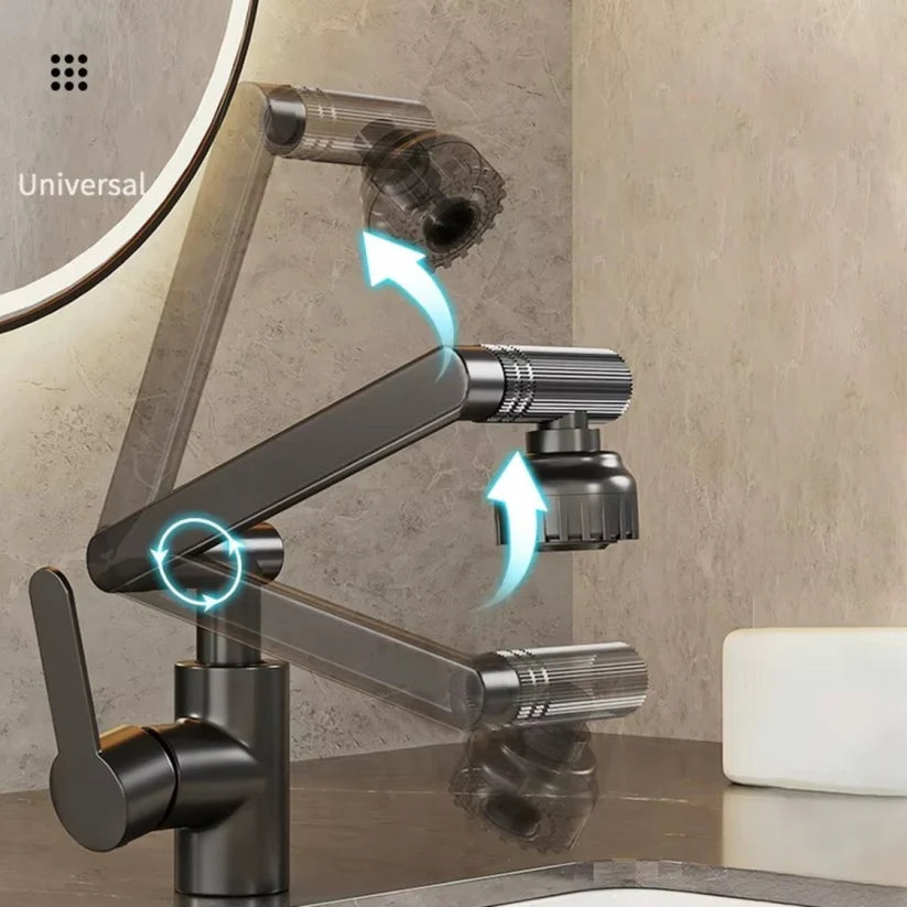 Baterie chiuvetă Naimeed pentru o singură alimentare (apă caldă sau rece) – design modern, rotire 360° și 2 moduri de jet, Gri ❘ D6186