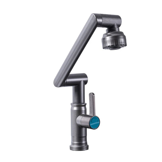 Baterie chiuvetă Naimeed pentru o singură alimentare (apă caldă sau rece) – design modern, rotire 360° și 2 moduri de jet, Gri ❘ D6186