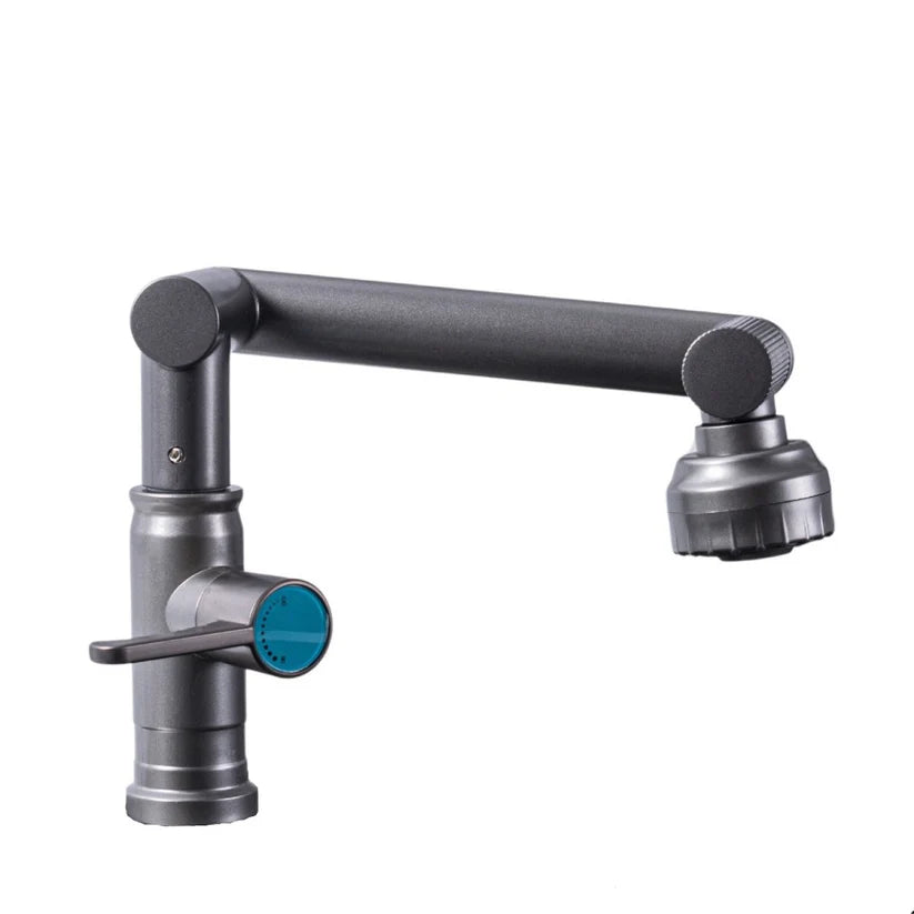 Baterie chiuvetă Naimeed pentru o singură alimentare (apă caldă sau rece) – design modern, rotire 360° și 2 moduri de jet, Gri ❘ D6186