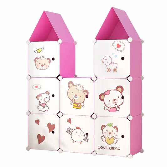 Dulap Modular, Camera Copiilor, 8 uși, Roz, 128x110x37cm | D6589
