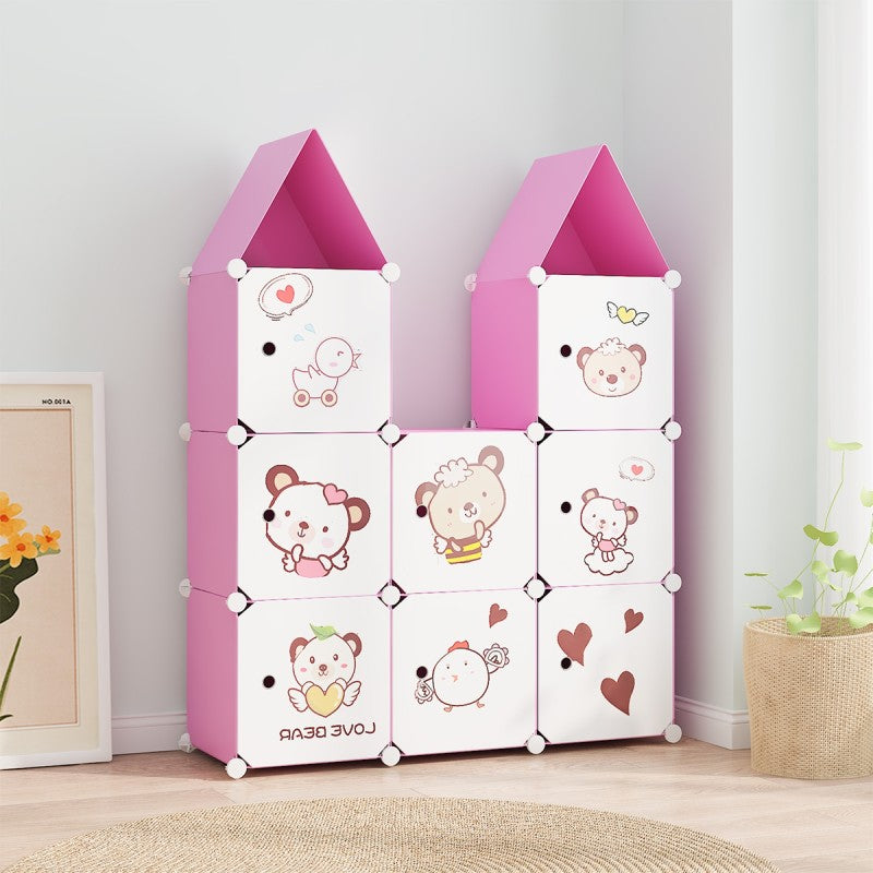 Dulap Modular, Camera Copiilor, 8 uși, Roz, 128x110x37cm | D6589