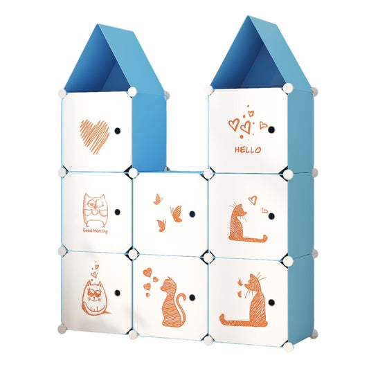 Dulap Modular, Camera Copiilor, 8 uși, Albastru, 128x110x37cm | D6593