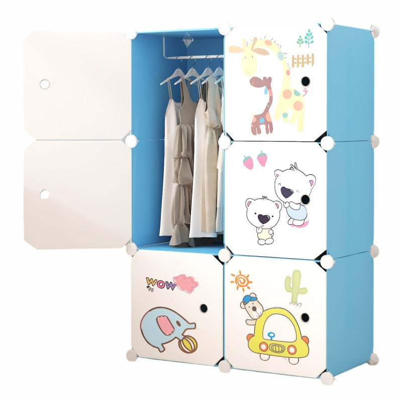 Dulap modular pentru copii, 6 uși, 110x75x37 cm, Albastru + CADOU Pahar cu capac, Frosty Mug, Galben ❘ D6600-modular / D5025-galben-iepure-pahar