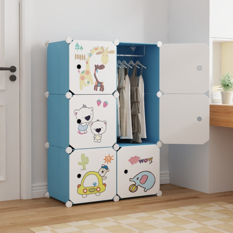 Dulap modular pentru copii, 6 uși, 110x75x37 cm, Albastru + CADOU Pahar cu capac, Frosty Mug, Galben ❘ D6600-modular / D5025-galben-iepure-pahar