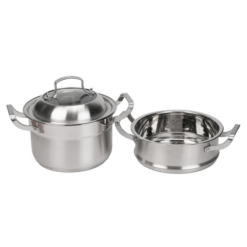 Set de Gătit Sub Aburi, Inox, 3 Piese, Oala 26 x 24 cm, Strecurătoare, Capac ❘ D6720