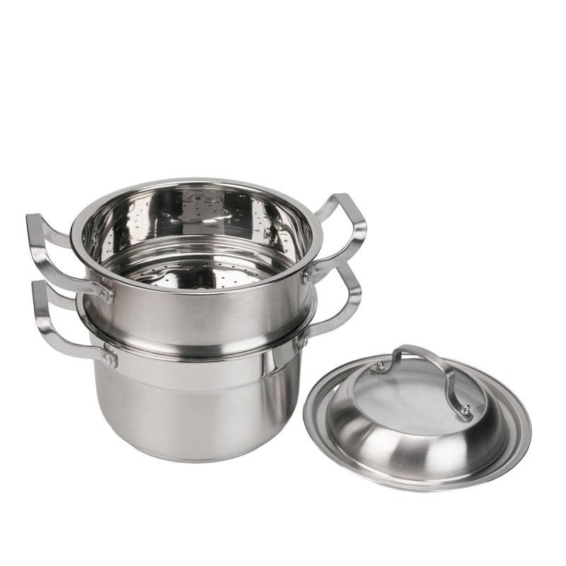 Set de Gătit Sub Aburi, Inox, 3 Piese, Oala 26 x 24 cm, Strecurătoare, Capac ❘ D6720