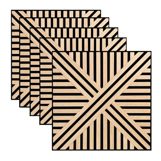 Set 5 Panouri Riflaje Acustice Decorative, MDF și Pâslă, 60x60x1.8cm, Multiple Variante ❘ D6766 / D6765 / D6770 / D6767