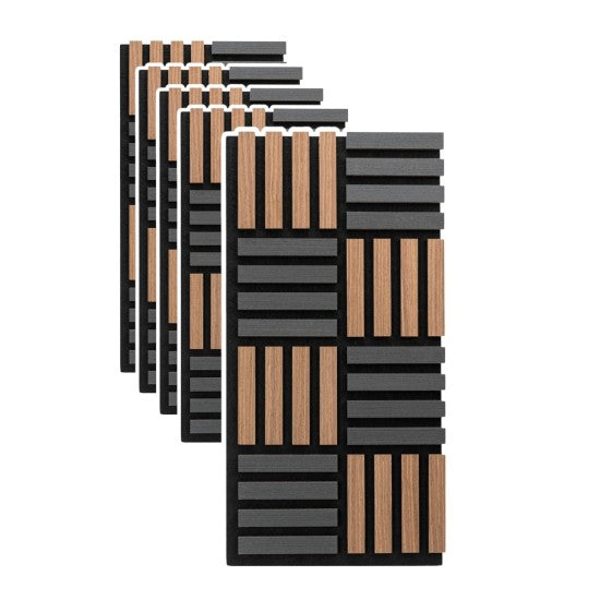 Set 5 Panouri Riflaje Acustice Decorative, MDF și Pâslă, 70x35x2.1cm, Stejar/Stejar Închis, Multiple Variante ❘ D6773 / D6772