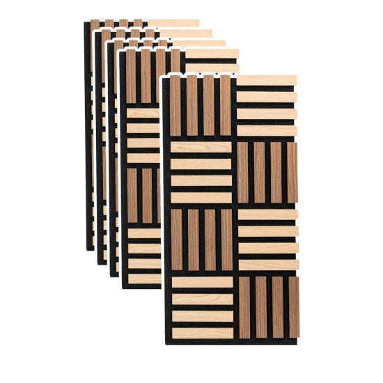 Set 5 Panouri Riflaje Acustice Decorative, MDF și Pâslă, 70x35x2.1cm, Stejar/Stejar Închis, Multiple Variante ❘ D6773 / D6772