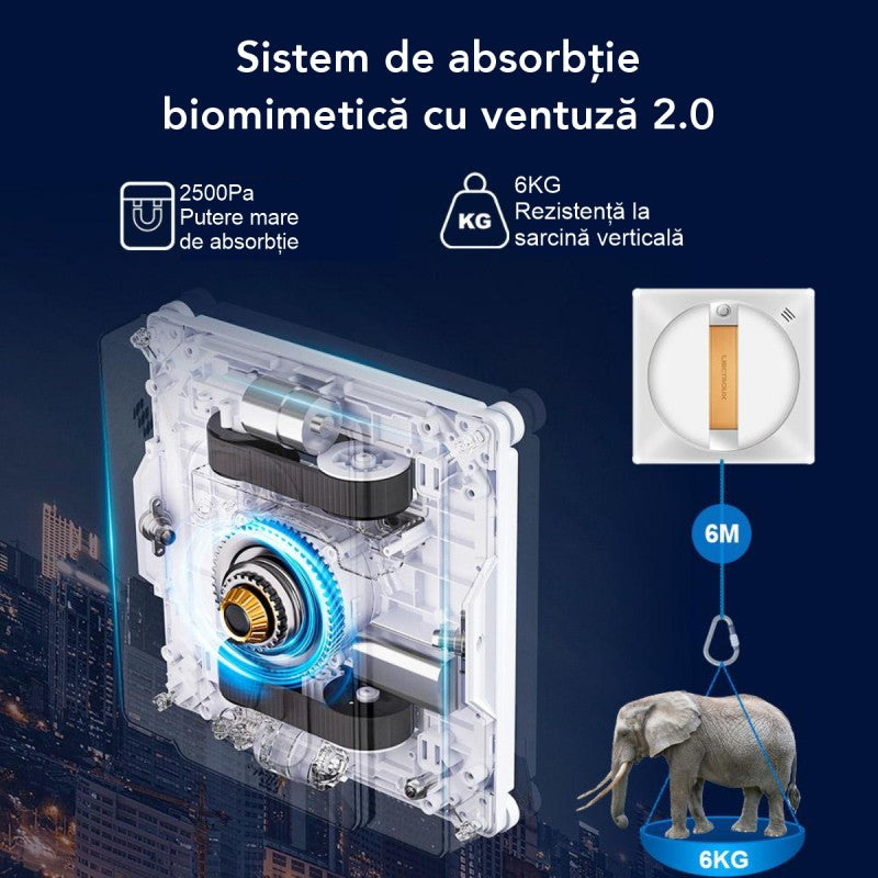 Robot Curățare Geamuri Liectroux YW710, 2500Pa, Baterie 650 mAh, Protecție Anti-Cădere, Autonomie 30 min, Capacitate 90ml, 215 x 215 x 63 mm / D6811