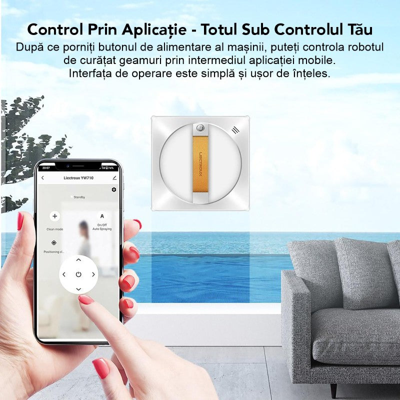 Robot Curățare Geamuri Liectroux YW710, 2500Pa, Baterie 650 mAh, Protecție Anti-Cădere, Autonomie 30 min, Capacitate 90ml, 215 x 215 x 63 mm / D6811