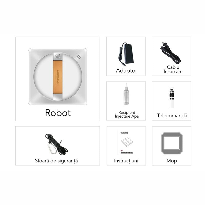 Robot Curățare Geamuri Liectroux YW710, 2500Pa, Baterie 650 mAh, Protecție Anti-Cădere, Autonomie 30 min, Capacitate 90ml, 215 x 215 x 63 mm / D6811