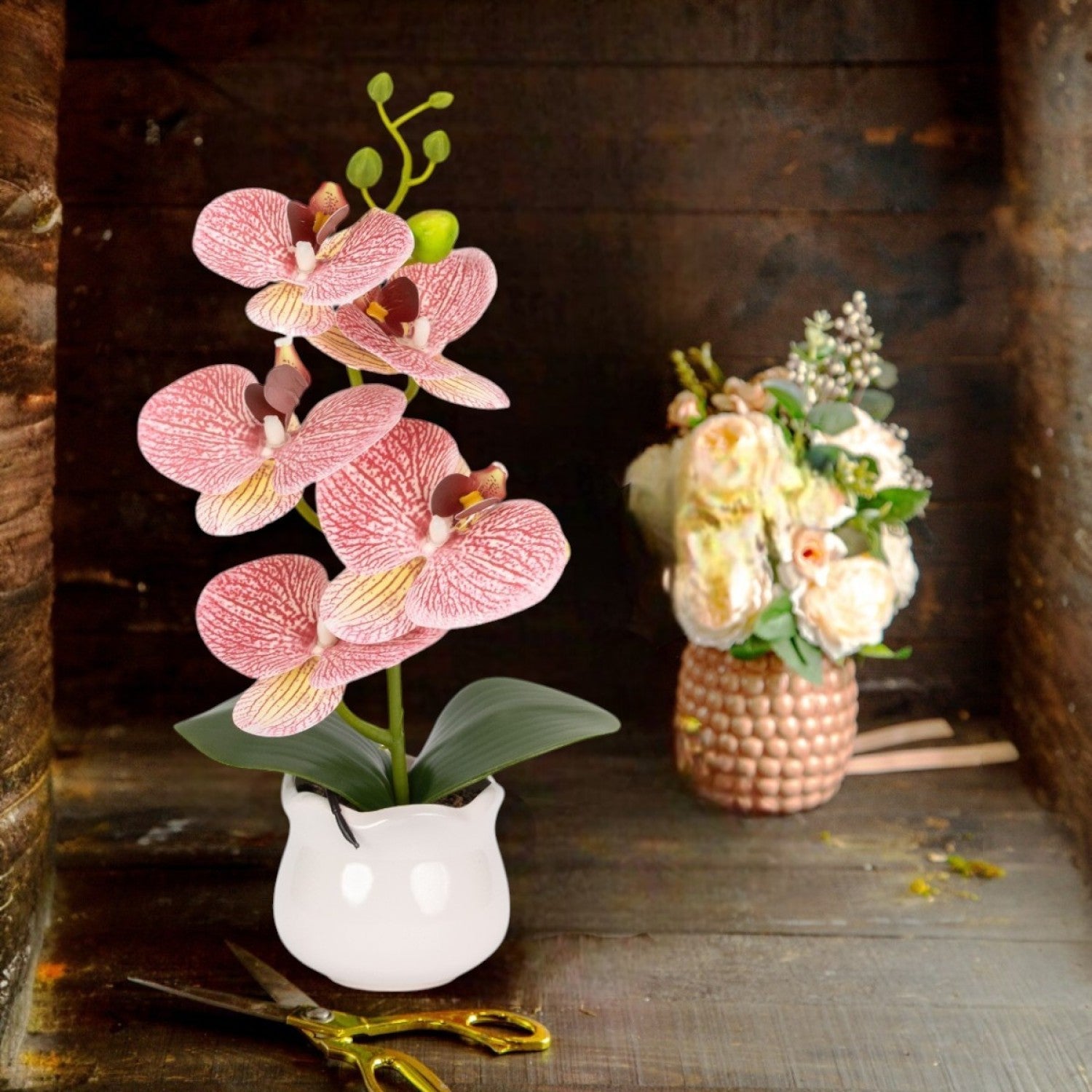 Set: 2 x Orhidee cu aspect natural în ghiveci ceramic, 49 cm, diverse culori ❘ D689_