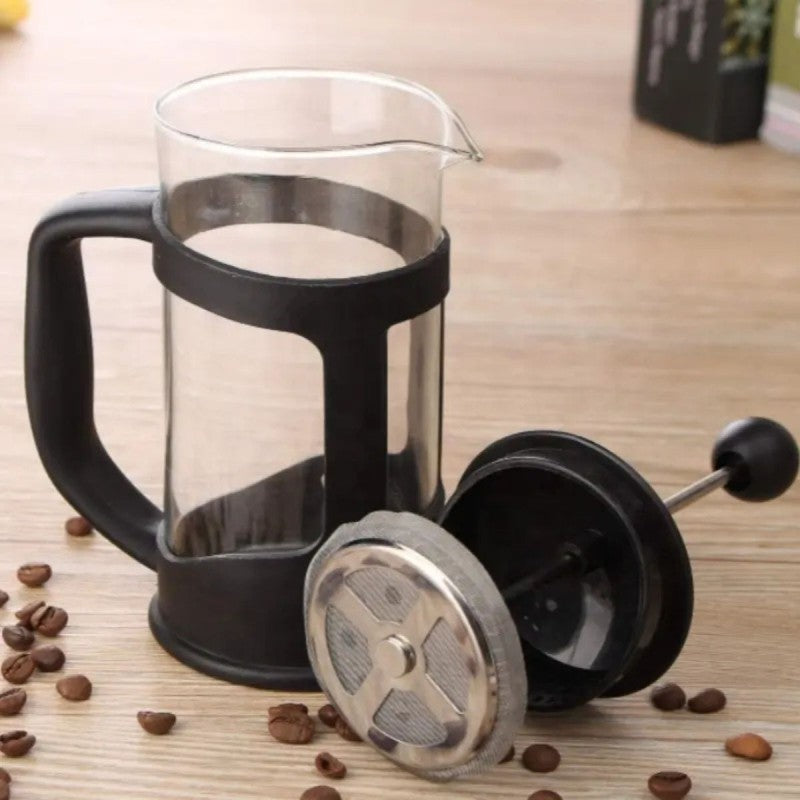 Set: Cafetieră MOKA, 6 cafele, 300 ml, Alb/Negru + Infuzor de Cafea și Ceai French Press, 600ml, Sticlă/Oțel inoxidabil ❘ D3411.negru.alb / D6969