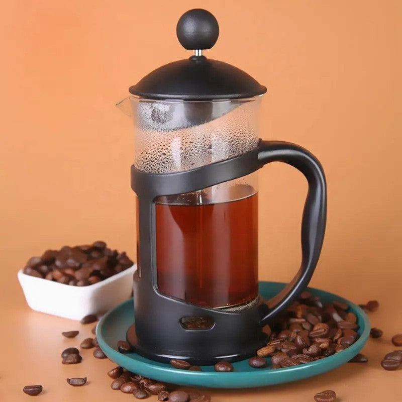 Set: Cafetieră MOKA, 6 cafele, 300 ml, Alb/Negru + Infuzor de Cafea și Ceai French Press, 600ml, Sticlă/Oțel inoxidabil ❘ D3411.negru.alb / D6969