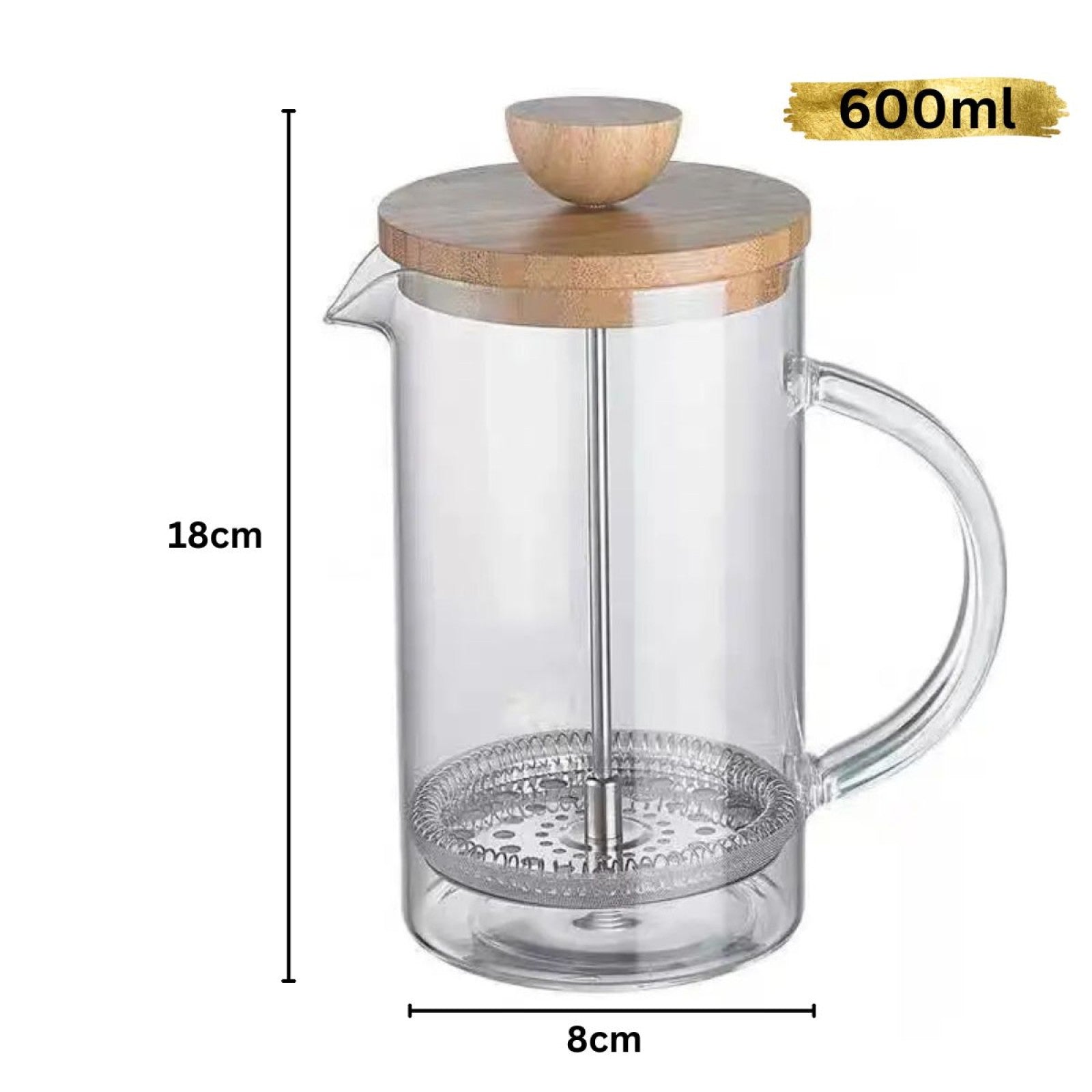 Set: Infuzor French Press din Sticla Borosilicata cu capac din Bambus + Pahar cu capac, Roz-Curcubeu | D6974 + D5022 / D5026