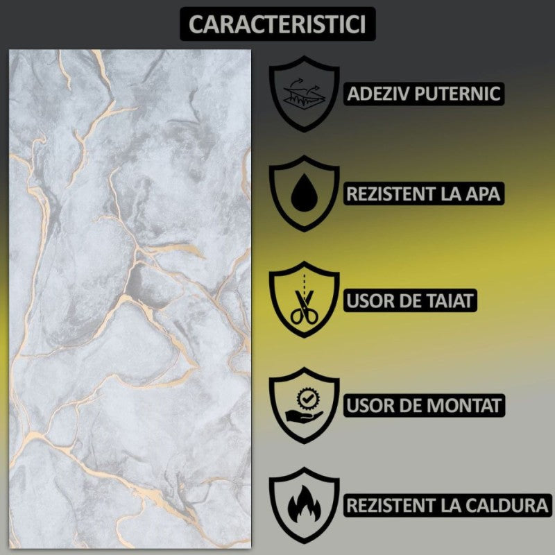 Set 6 panouri decorative autoadezive cu folie de aluminiu, efect marmură, suprafața acoperită 1.08 m², 60x30 cm, diverse culori ❘ D71__