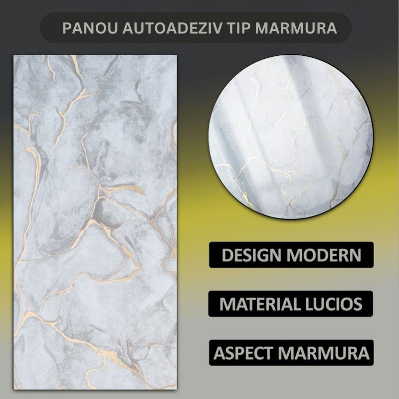 Set 6 panouri decorative autoadezive cu folie de aluminiu, efect marmură, suprafața acoperită 1.08 m², 60x30 cm, diverse culori ❘ D71__