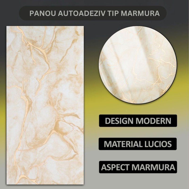 Set 6 panouri decorative autoadezive cu folie de aluminiu, efect marmură, suprafața acoperită 1.08 m², 60x30 cm, diverse culori ❘ D71__