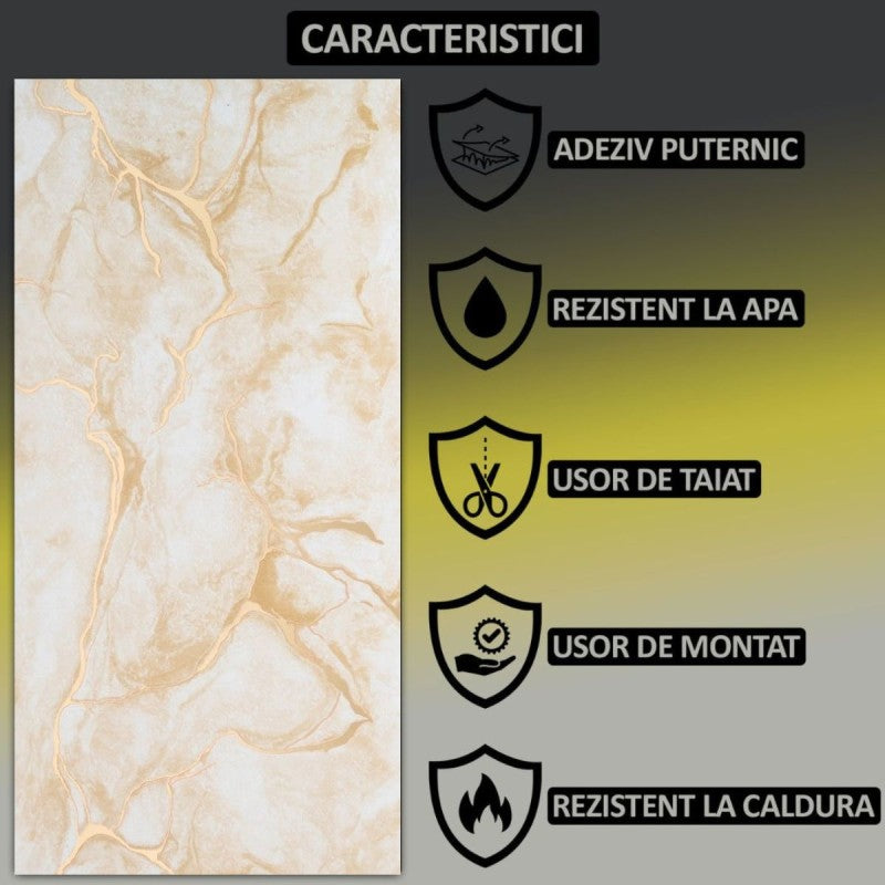 Set 6 panouri decorative autoadezive cu folie de aluminiu, efect marmură, suprafața acoperită 1.08 m², 60x30 cm, diverse culori ❘ D71__