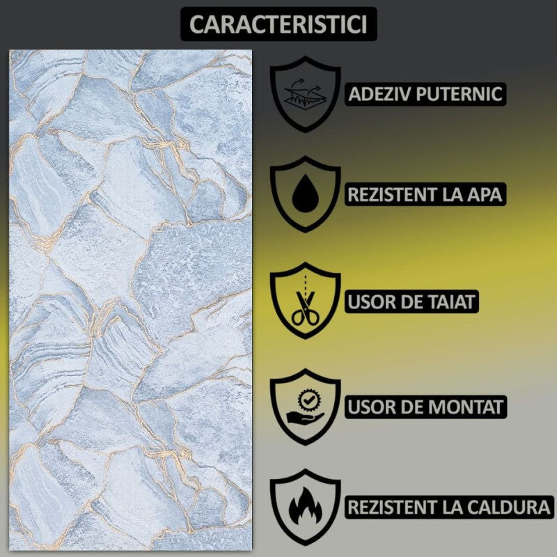 Set 6 panouri decorative autoadezive cu folie de aluminiu, efect marmură, suprafața acoperită 1.08 m², 60x30 cm, diverse culori ❘ D71__