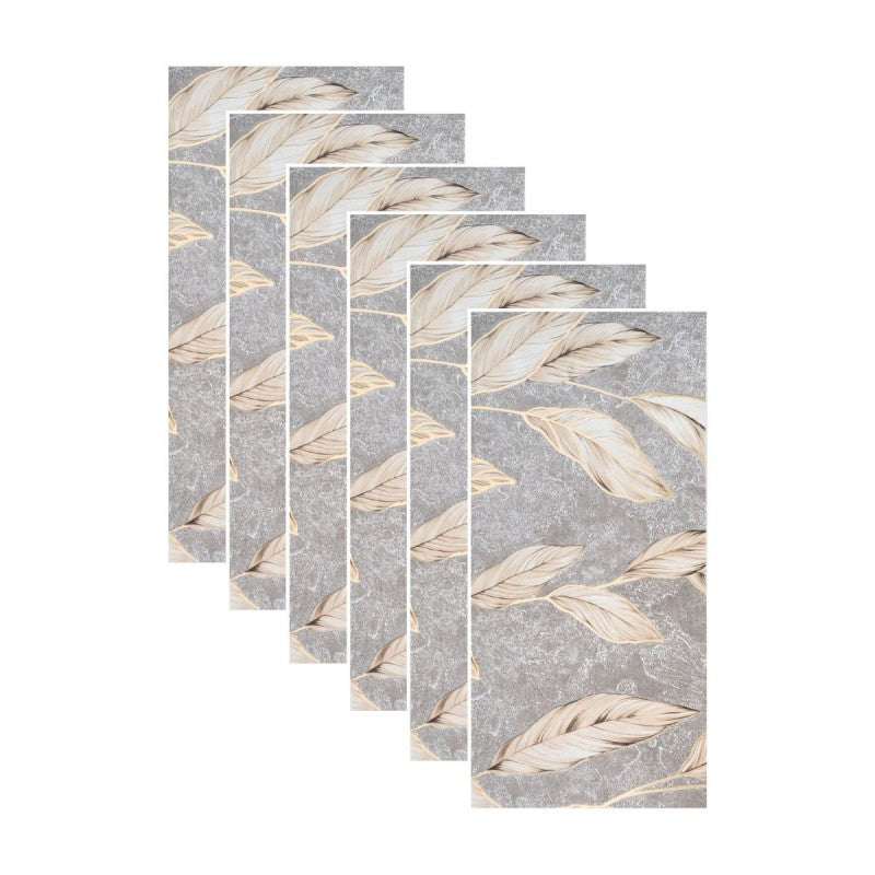 Set 6 panouri decorative autoadezive cu folie de aluminiu, model cu pene, suprafața acoperită 1.08 m², 60x30 cm, Gri/Verde/Alb ❘ D7114-Set6 / D7115-Set6 /  D7109-Set6