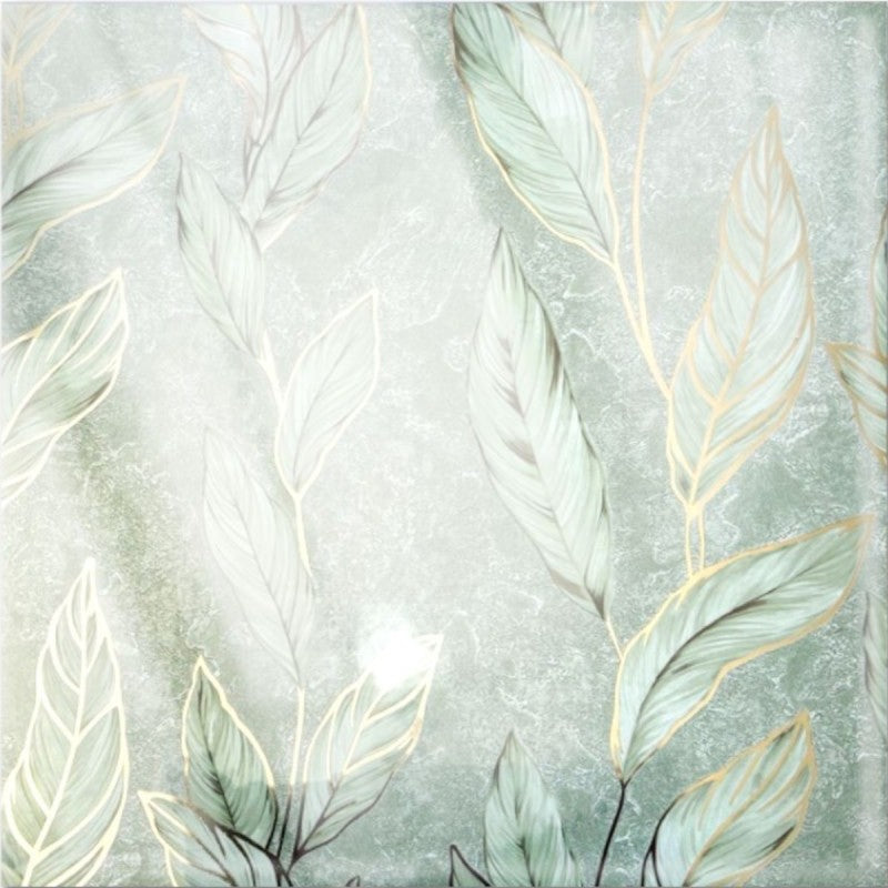 Set 6 panouri decorative autoadezive cu folie de aluminiu, model cu pene, suprafața acoperită 1.08 m², 60x30 cm, Gri/Verde/Alb ❘ D7114-Set6 / D7115-Set6 /  D7109-Set6