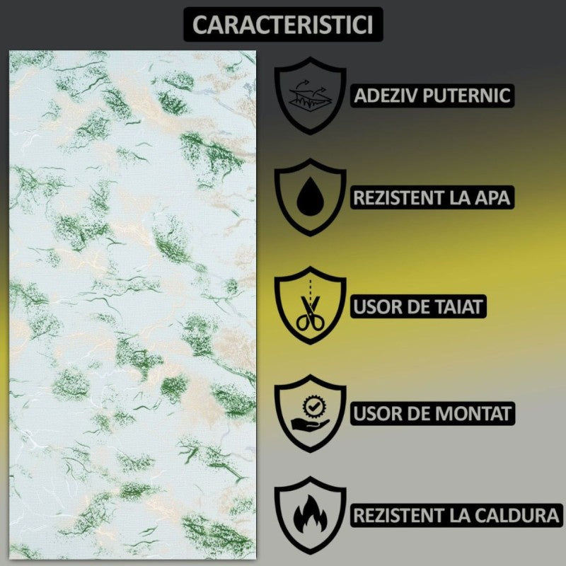 Set 6 panouri decorative autoadezive cu folie de aluminiu, efect marmură, suprafața acoperită 1.08 m², 60x30 cm, diverse culori ❘ D71__