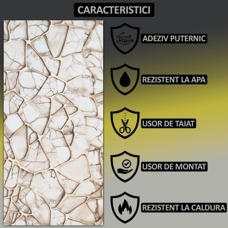 Set 6 panouri decorative autoadezive cu folie de aluminiu, efect marmură, suprafața acoperită 1.08 m², 60x30 cm, diverse culori ❘ D71__