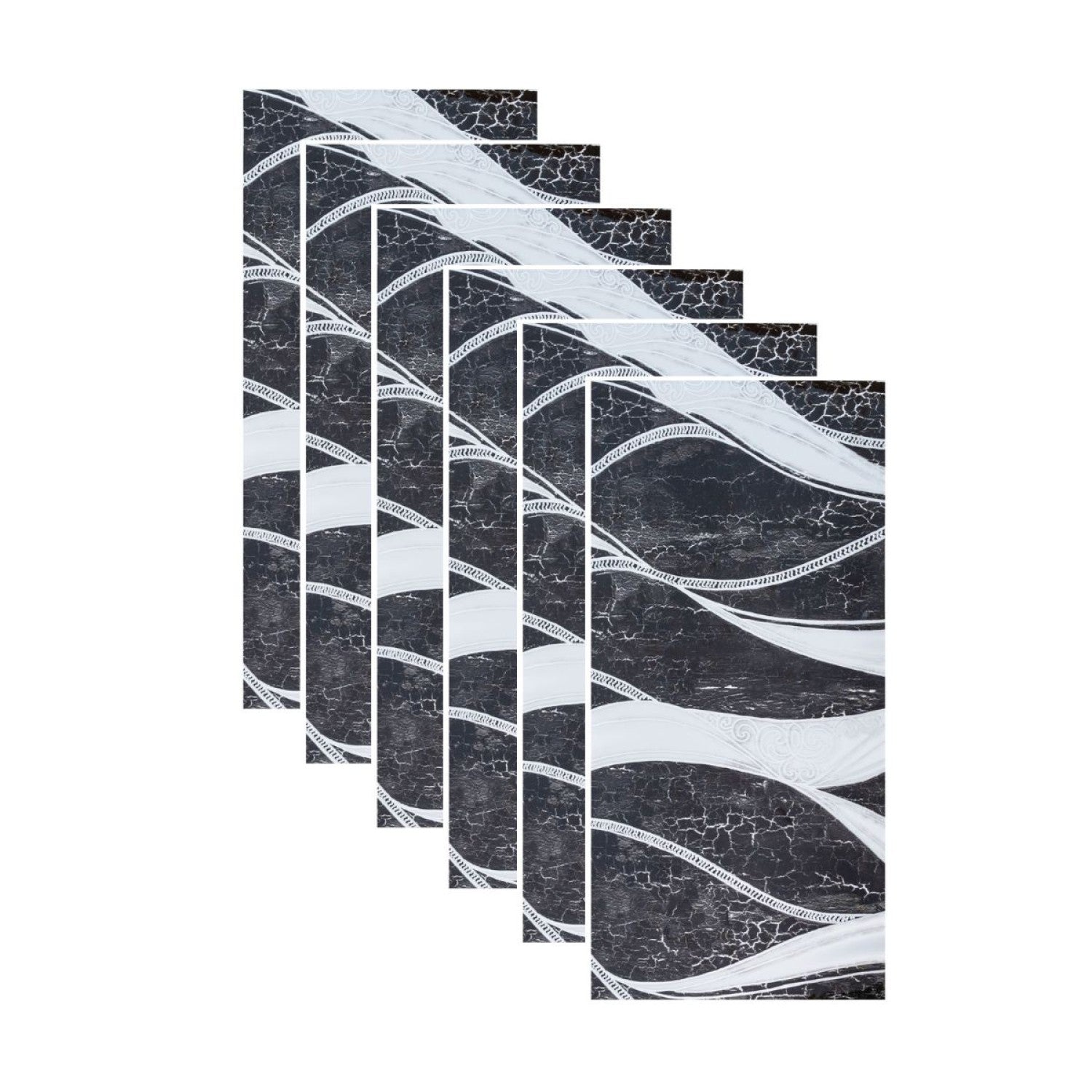 Set 6 panouri decorative autoadezive cu folie de aluminiu, design cu linii, suprafața acoperită 1.08 m², 60x30 cm, Negru/Alb/Gri deschis/Alb-gri ❘ D71__