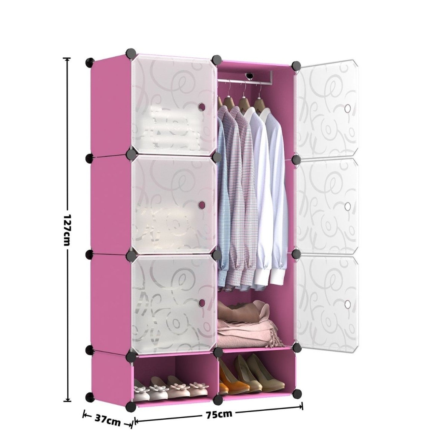 Dulap Modular, 6 Usi, 127x75x37cm, Roz ❘ D7138-modular