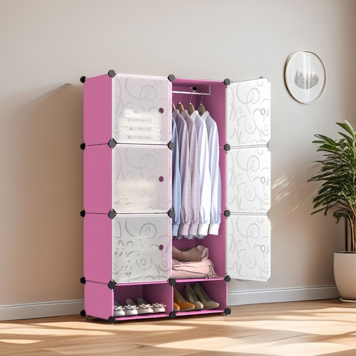 Dulap Modular, 6 Usi, 127x75x37cm, Roz ❘ D7138-modular