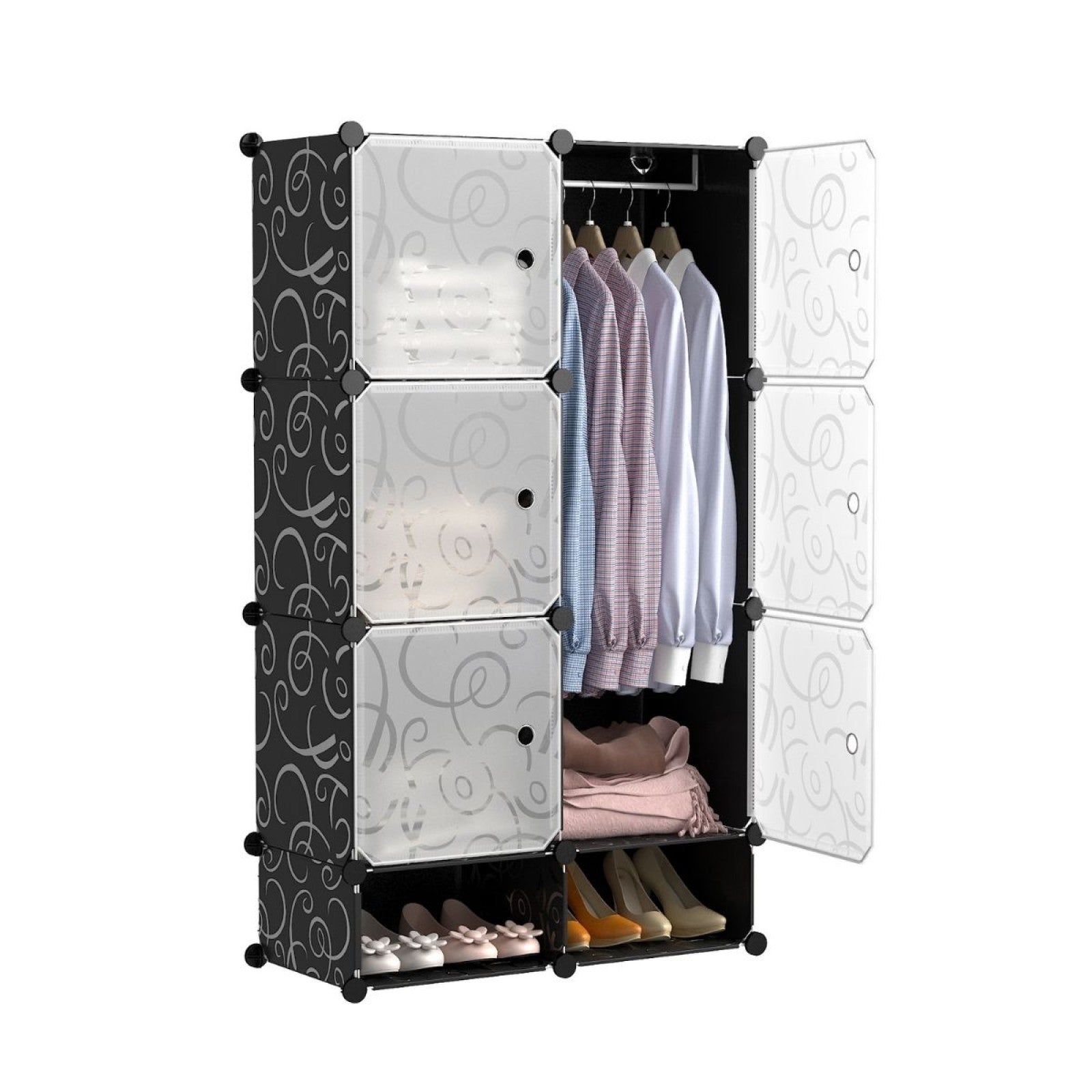 Dulap Modular, 6 Usi, 127x75x37cm , Negru ❘  D7146