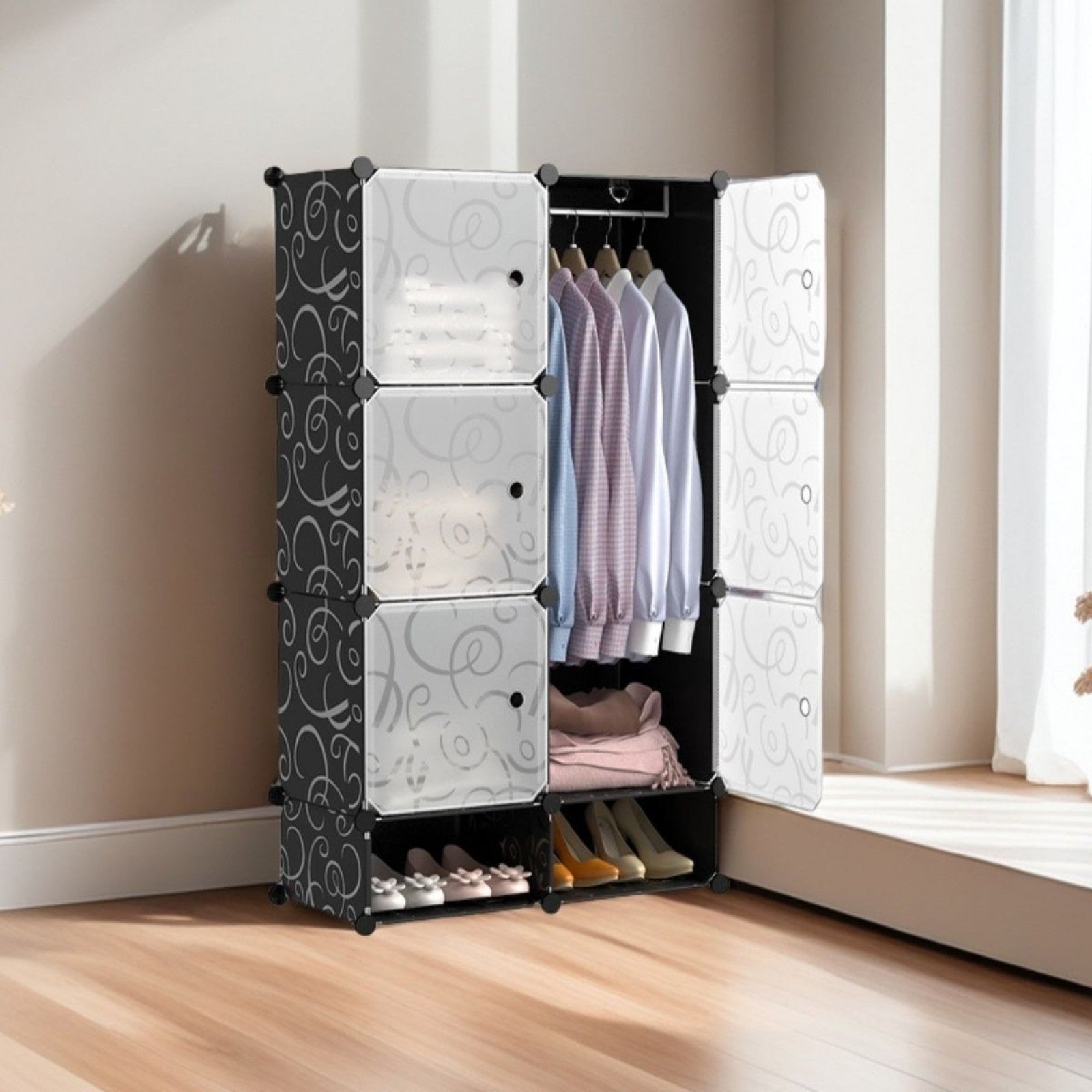 Dulap Modular, 6 Usi, 127x75x37cm , Negru ❘  D7146