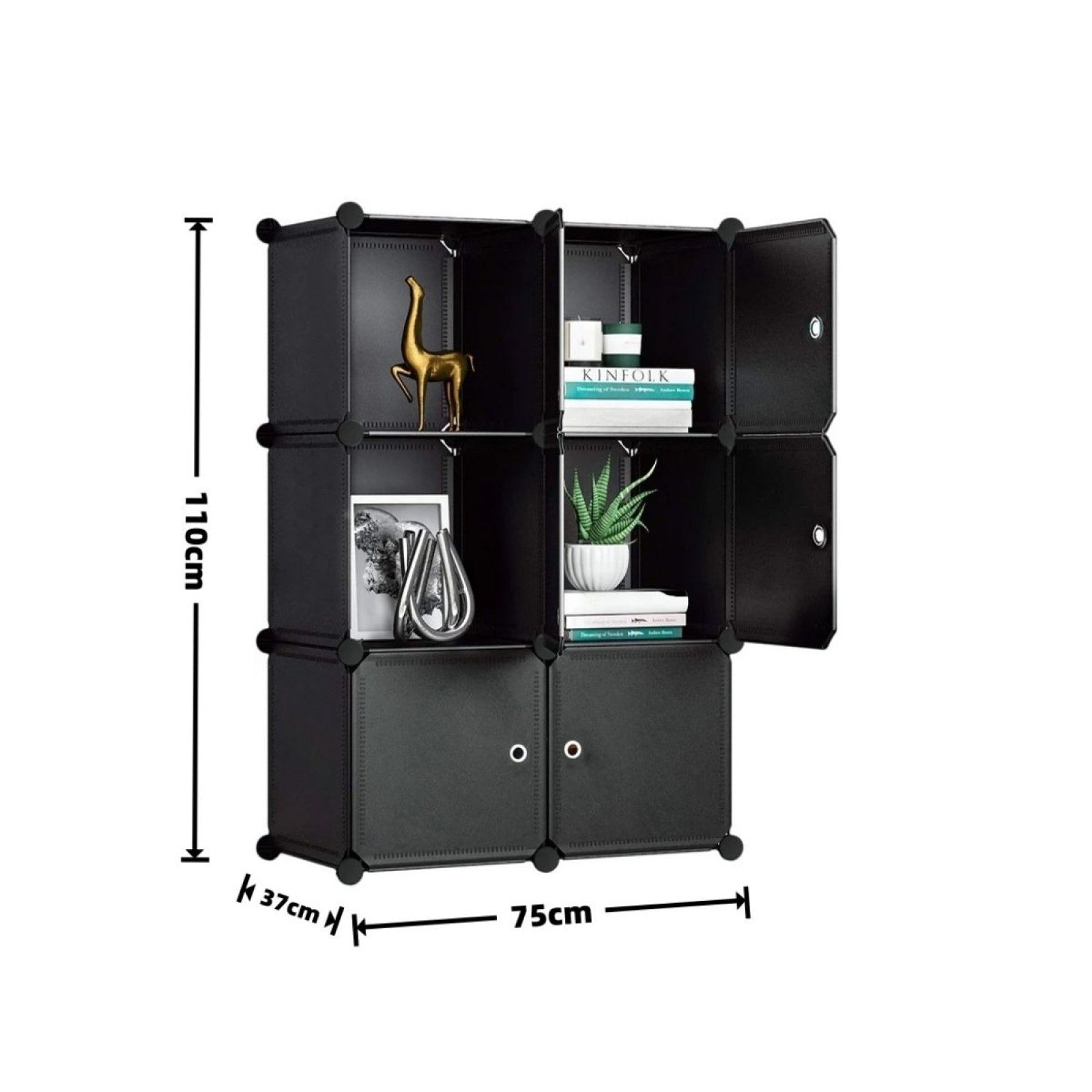 Dulap Modular, 6 Usi, 110x75x37cm, Negru ❘  D7150